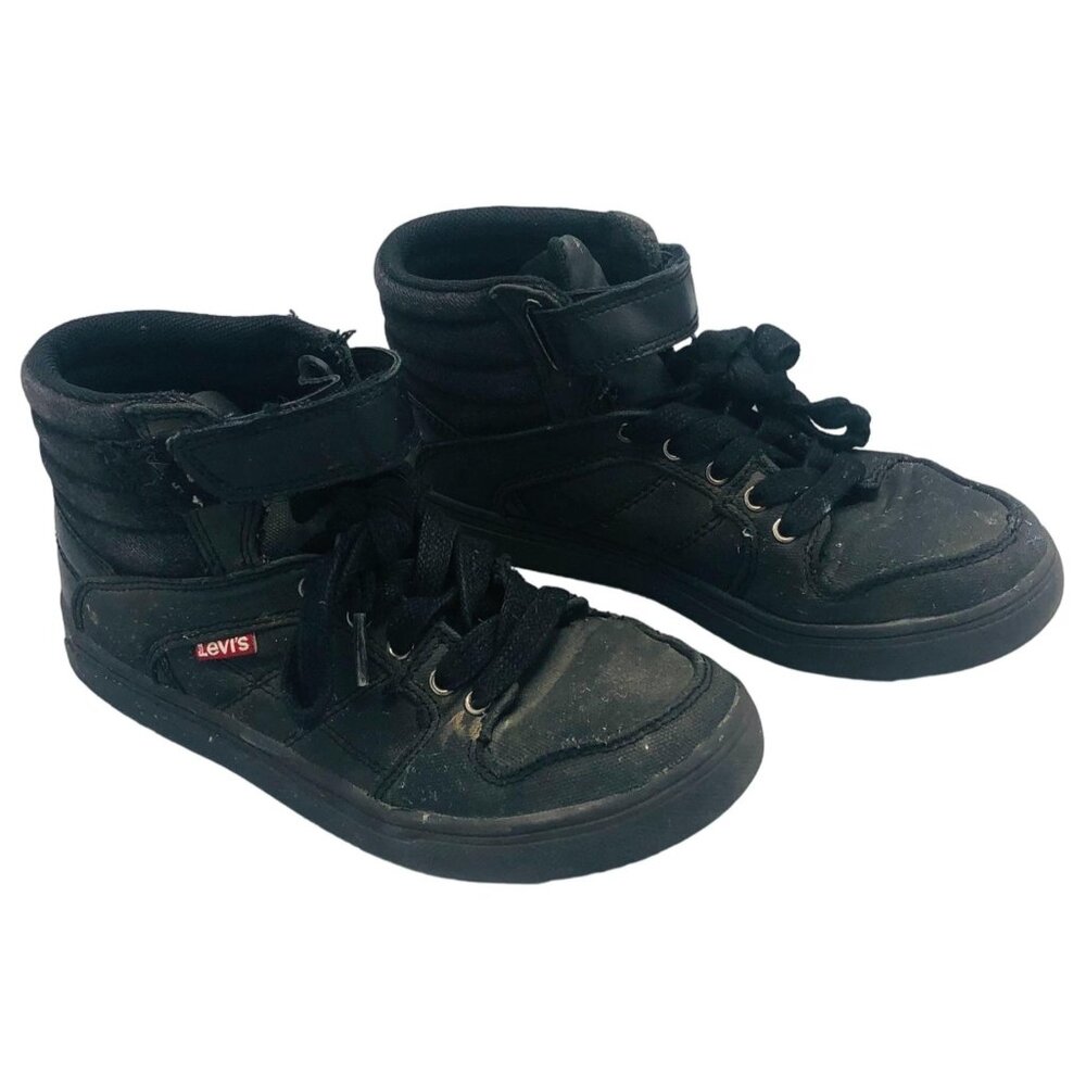 levis high top shoes black lace up hook & loop canvas kids size 2.5 READ